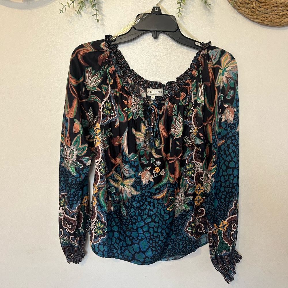 Hale Bob Black and Teal Floral Blouse